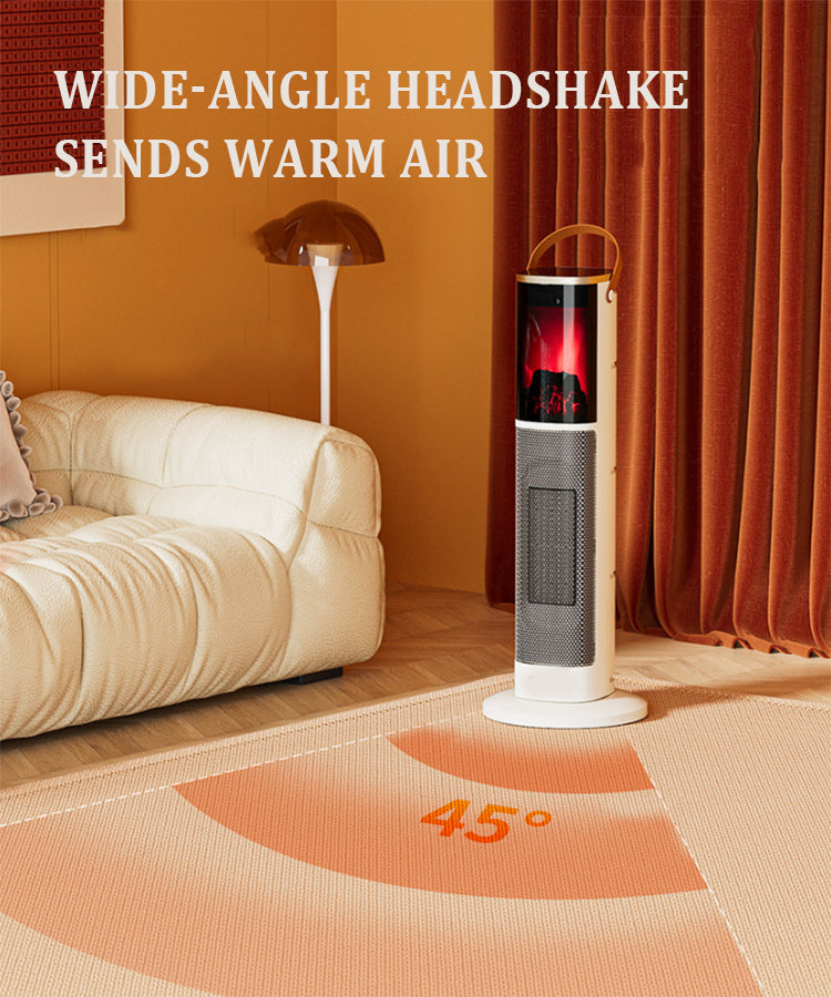 Portable Electric Heater Energy-Saving 3D Flame Fireplace Silent Vertical Hot Air Machine for Living Room