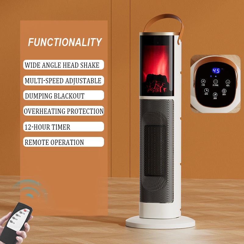 Portable Electric Heater Energy-Saving 3D Flame Fireplace Silent Vertical Hot Air Machine for Living Room