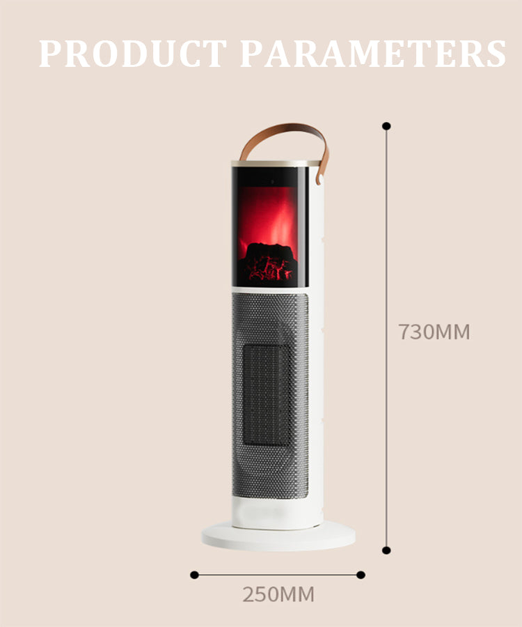 Portable Electric Heater Energy-Saving 3D Flame Fireplace Silent Vertical Hot Air Machine for Living Room