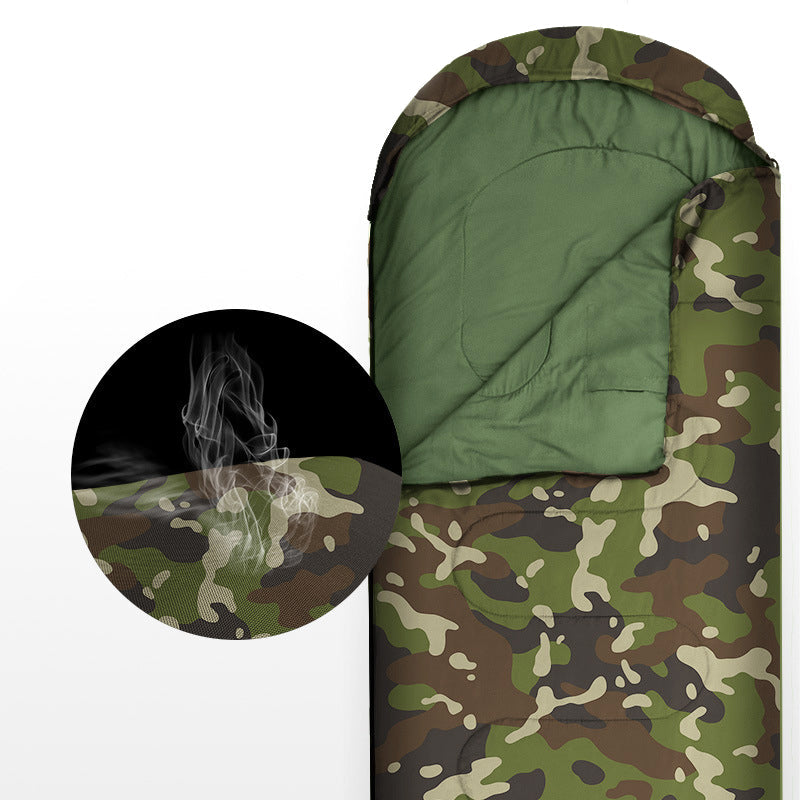 Outdoor camping envelope camo thermal adult winter padded cotton sleeping bag