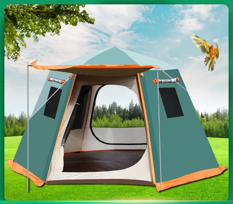 Tent Outdoor Automatic Tent 3-4 Person 5-8 Person Sun and Rain Protection Camping Double Aluminum Pole Hexagonal Tent